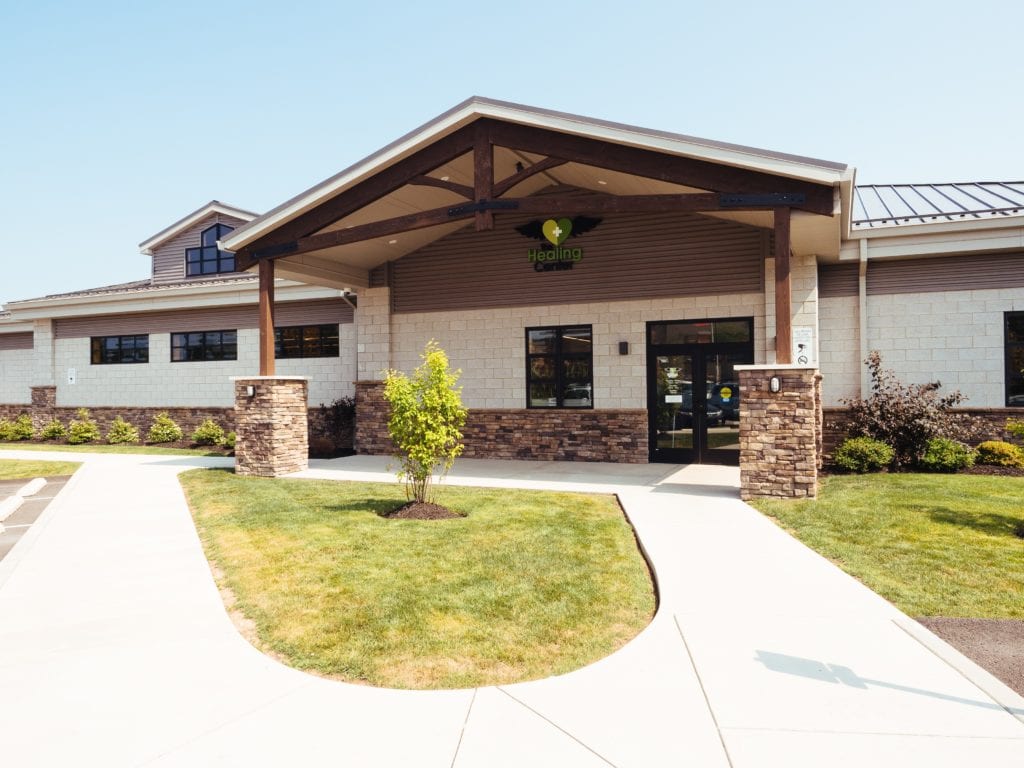 Zen Leaf Monroeville- the front of a building with serene landscaping.