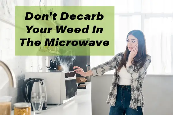 Smoke pours out of a microwave as a woman fearfully holds the door open.