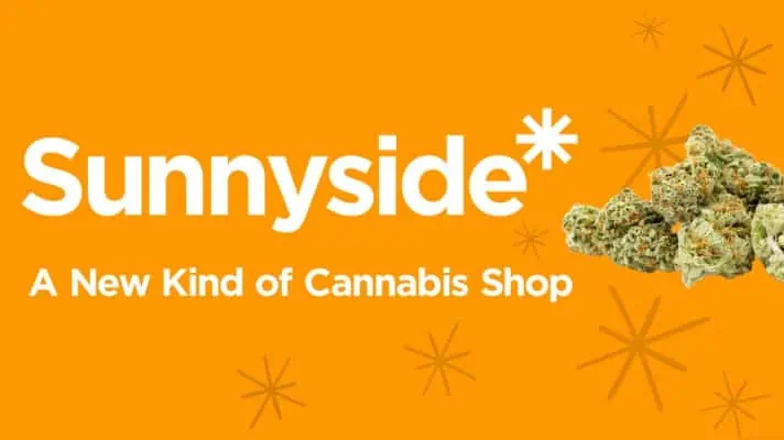 Sunnyside dispensary-A new kind of Cannabis shop orange logo with bud shown at Schaumburg, IL