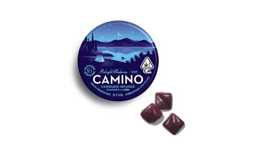 Exploring the best products to try this 420 holiday, this image features the "Camino" cannabis infused gummies with Cannabinol (CBN), manufactured by Kiva Confections,