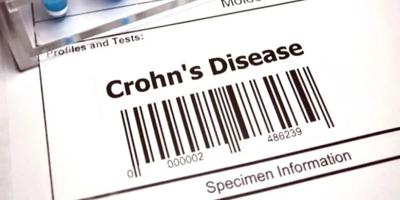 In the discussion of how to use cannabis for Crohn's disease, this photo shows a barcode with the title on it "crohn's disease"