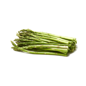 A bunch of asparagus on a white background.
