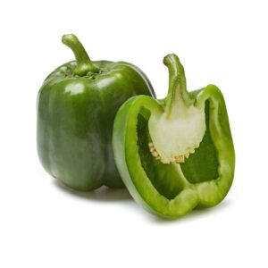 Two green peppers on a white background.