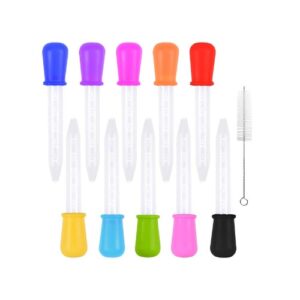 A set of plastic syringes in different colors.