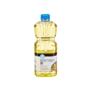 A bottle of vegetable oil on a white background.