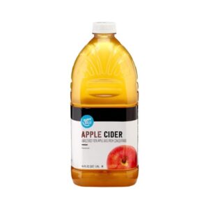 A bottle of Happy Belly Unfiltered Apple Cider from Concentrate, 64 Ounce on a white background.