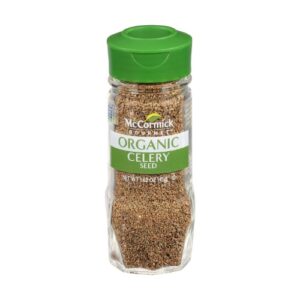 A jar of organic celery seasoning on a white background.