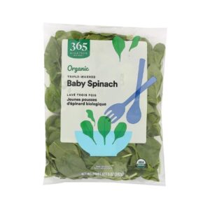 365 Organic baby spinach in a bag.