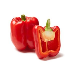Two red peppers on a white background.