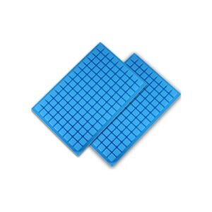 A pair of blue squares on a white background.