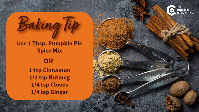 Baking tip: Use 1 Tbsp pumpkin pie spice mix to replace 1 teaspoon cinnamon, 1/2 tsp nutmeg, 1/4 tsp cloves and 1.4 tsp ginger in these cannabis infused pumpkin cookies.