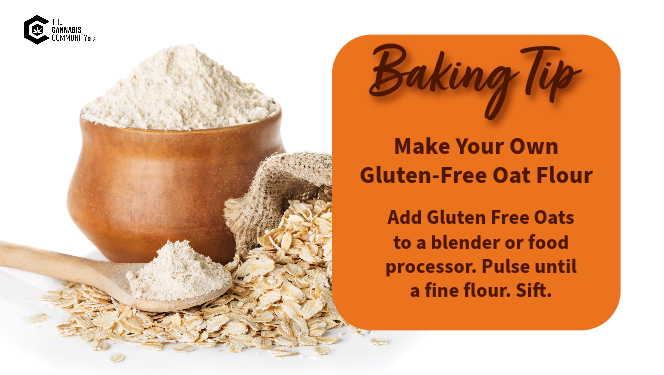 Baking tip for making your own gluten-free oat flour. Add gluten free oats to a blender or food processor. Pulse until a fine flour develops. Sift before using. 