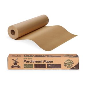 A roll of parchment paper next to a roll of paper.