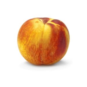 A peach on a white background.