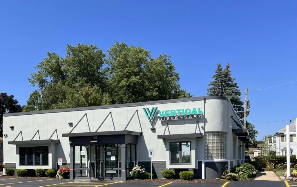 Vertical dispensary cannabis store front entrance