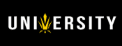 Logo of a university with the word "university" in bold white letters and a stylized yellow starburst design above the letter 'i'.