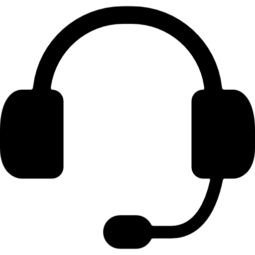 Black and white pixel art icon of a headset with a microphone, inspired by Jars Cannabis in Oxford Michigan. The headset has two round ear pads, an arching headband, and a curved mic extending from one pad.
