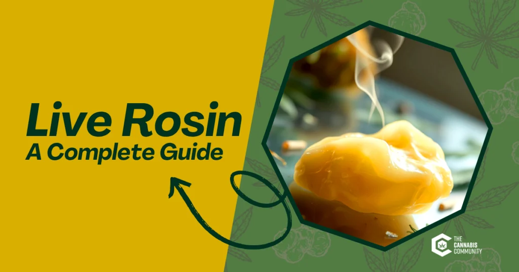 Promotional graphic featuring a glossy yellow cannabis extract labeled 